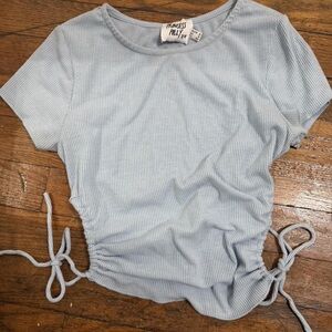 Princess Polly Light Blue Ribbed Drawstring Crop Top
